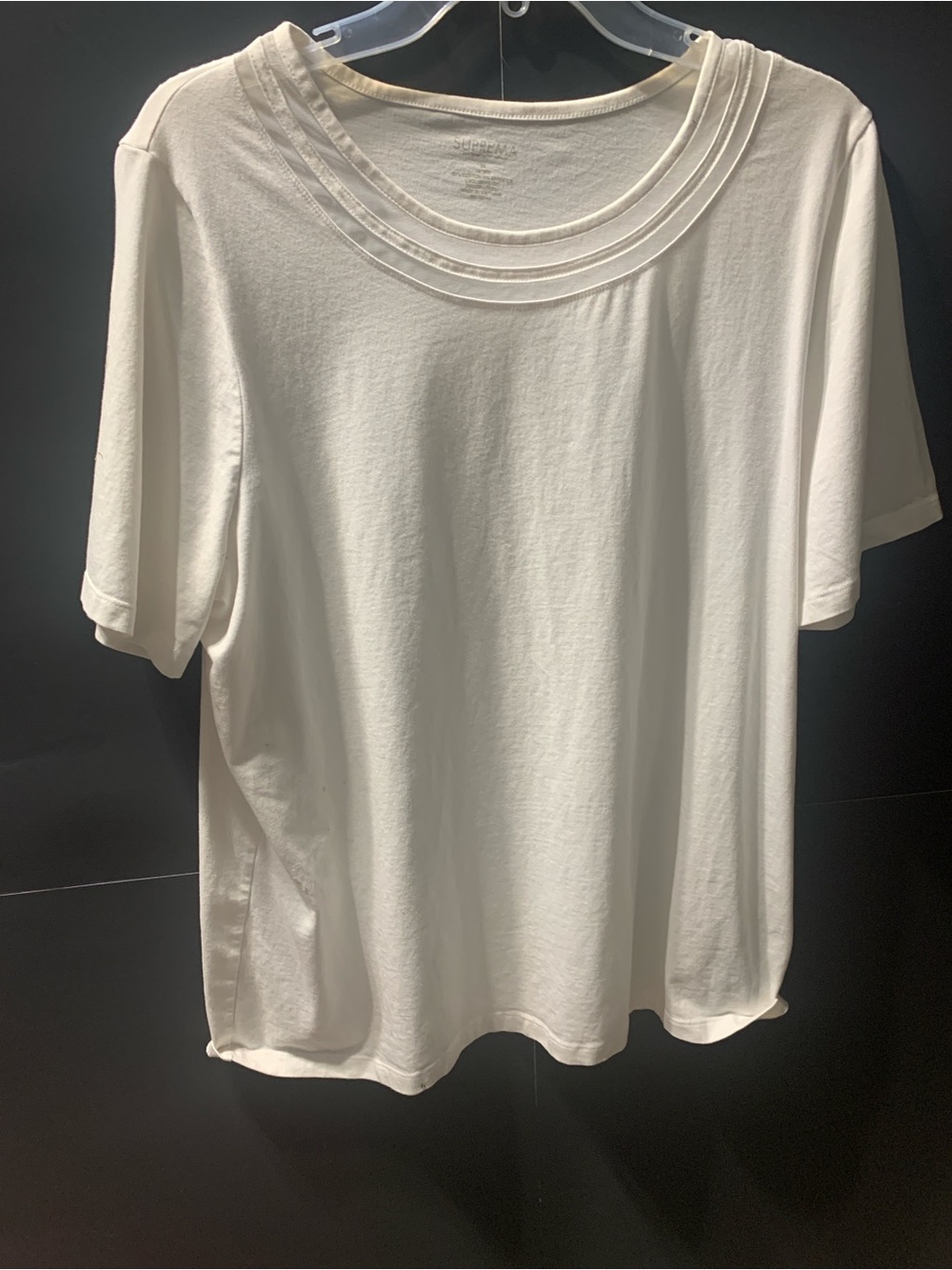 Classic Cream Short-Sleeve 14/16W Women's Top with Layered Neckline